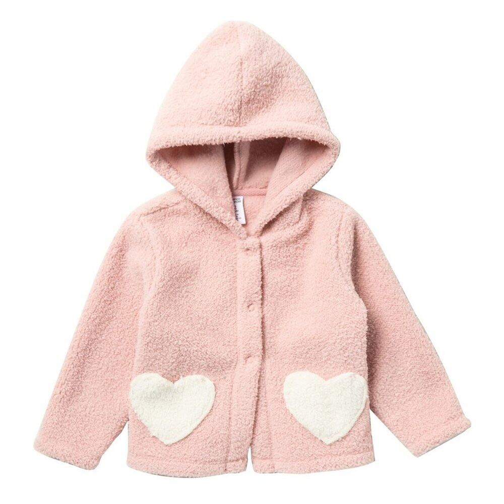 Harper Canyon Fluffy Heart Hooded Jacket Long Sleeve Snap Button Pink 12 Months